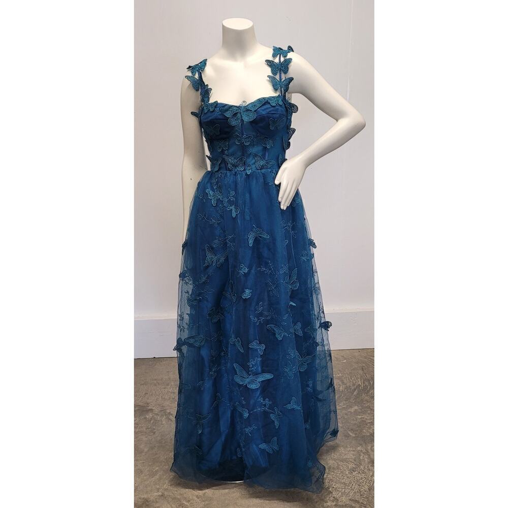 NWT Teal Butterfly Dress Corset Back Formal Prom Wedding Bridesmaid